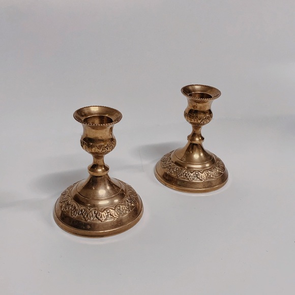 Vintage Brass Candlesticks with Ornate Detail - Picture 2 of 5